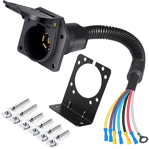 7 Way RV Trailer Light Connector Socket 7 Pin Wire Electrical Trailer Adapter