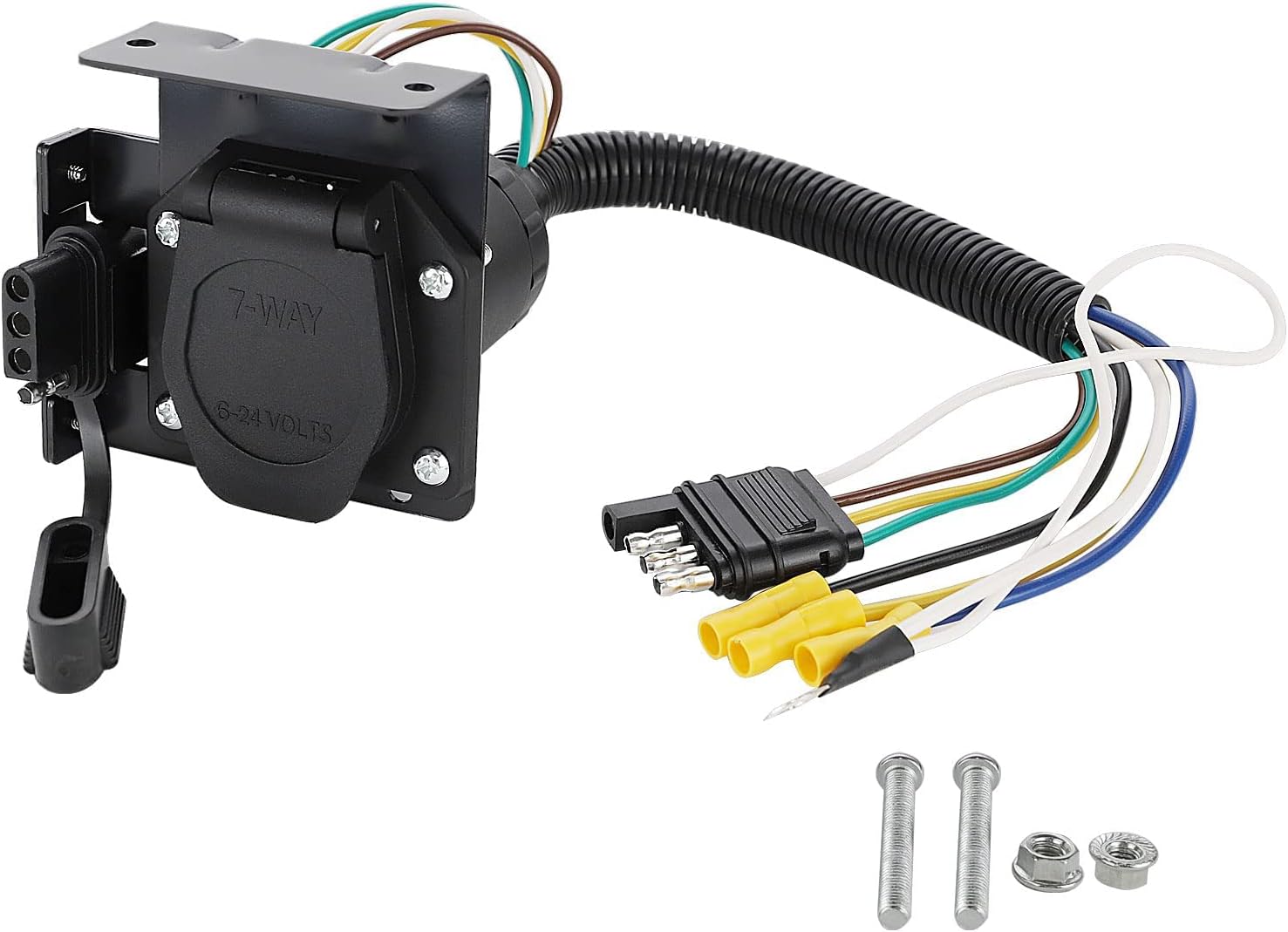 Multi-Tow 4-Way Flat to 7-Way RV Blade and 4-Way Flat Female End Trailer Wiring Adapter 