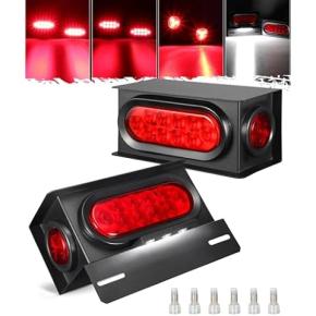 2PCS Steel Trailer Light Boxes Housing Kit w/6Inch Oval Red LED Tail Lights 2 Inch Round Side Marker w/Grommet Plugs Wire connectors